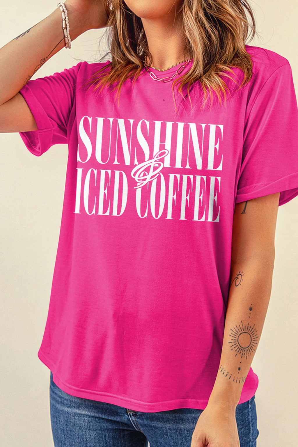 Rose Red SUNSHINE ICED COFFEE Casual Summer T Shirt