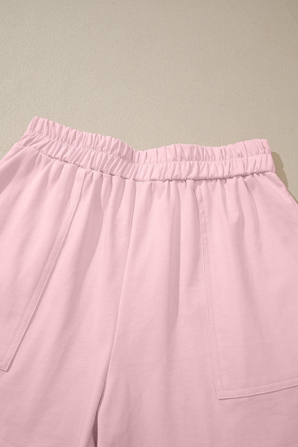 Pink Stitched Detail Loose Tank Top Cotton 2pcs Short Set