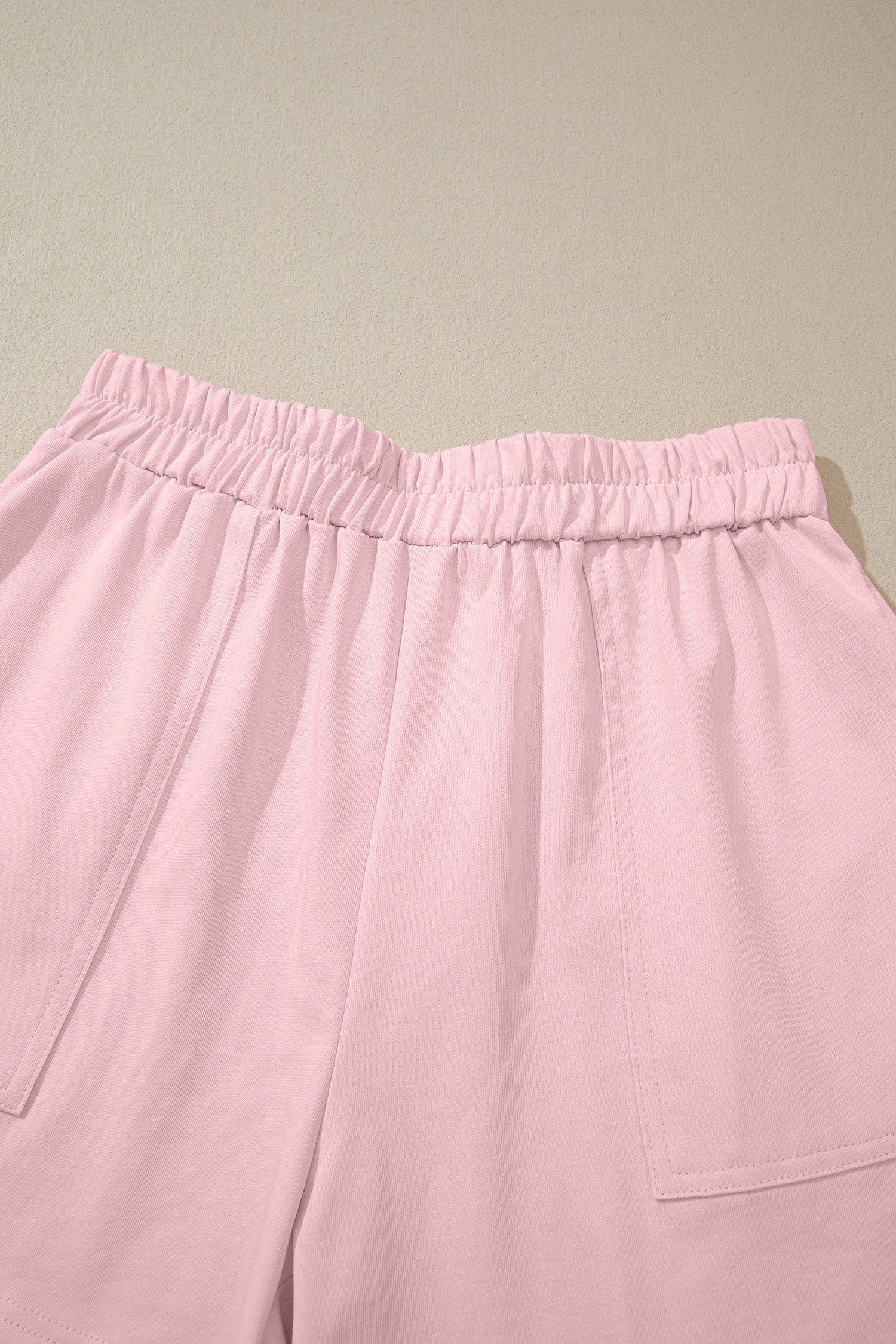 Pink Stitched Detail Loose Tank Top Cotton 2pcs Short Set