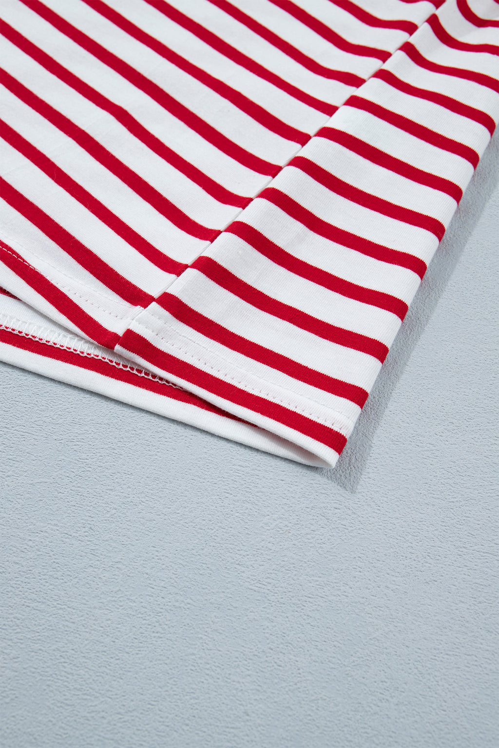 Red Stripe Scallop Trim Casual Top 2pcs Short Set