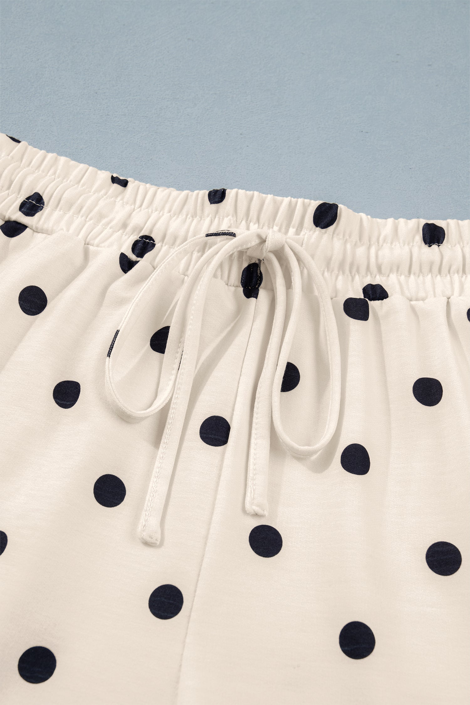 Pink Polka Dot Short Sleeve Loose Top Drawstring Shorts Set