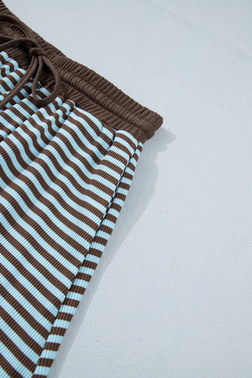 Yellow Stripe Oversized Long Sleeve Top Drawstring Loose Shorts 2pcs Set
