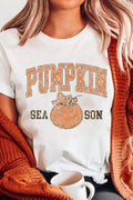 White PUMPKIN SEASON Cracking Heat Transfer Printing Cotton Blend T Shirt