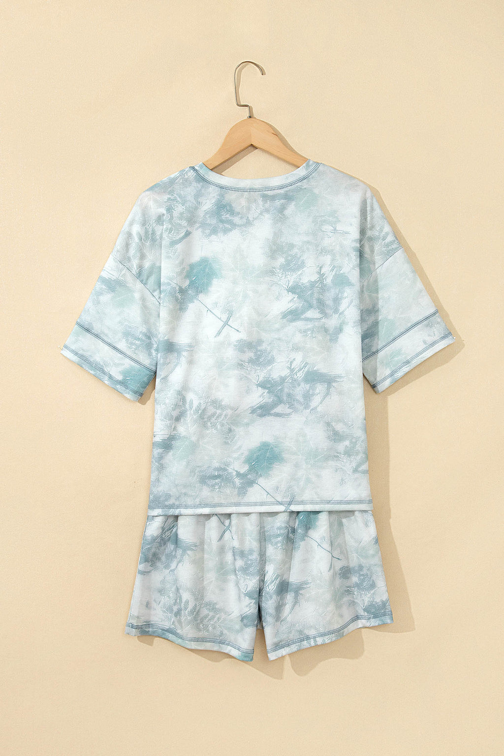 Green Casual Camouflage Short Sleeve Elastic Waist 2pcs Set