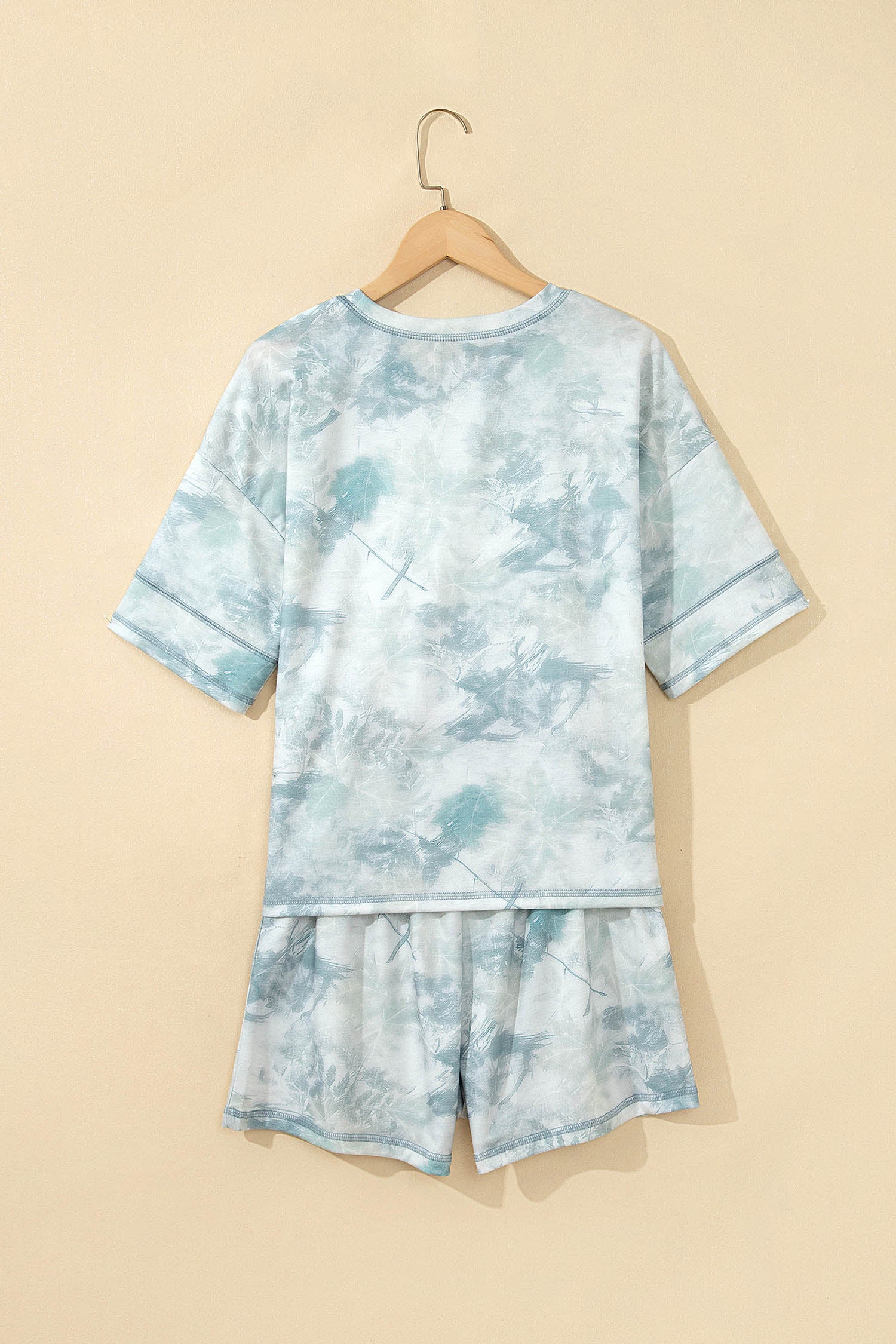 Green Casual Camouflage Short Sleeve Elastic Waist 2pcs Set