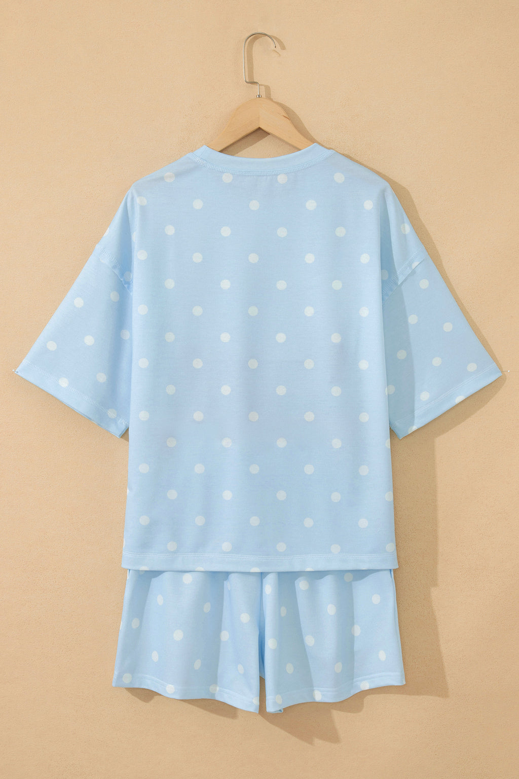Pink Polka Dot Short Sleeve Loose Top Drawstring Shorts Set