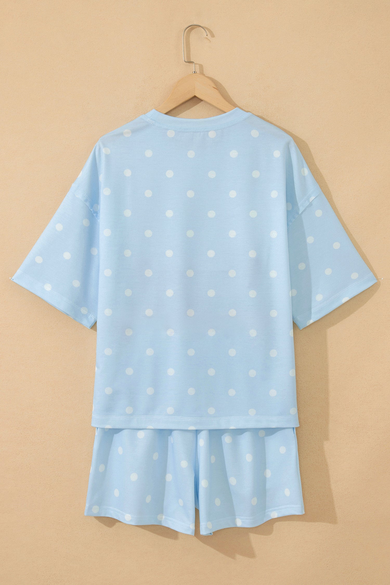Pink Polka Dot Short Sleeve Loose Top Drawstring Shorts Set