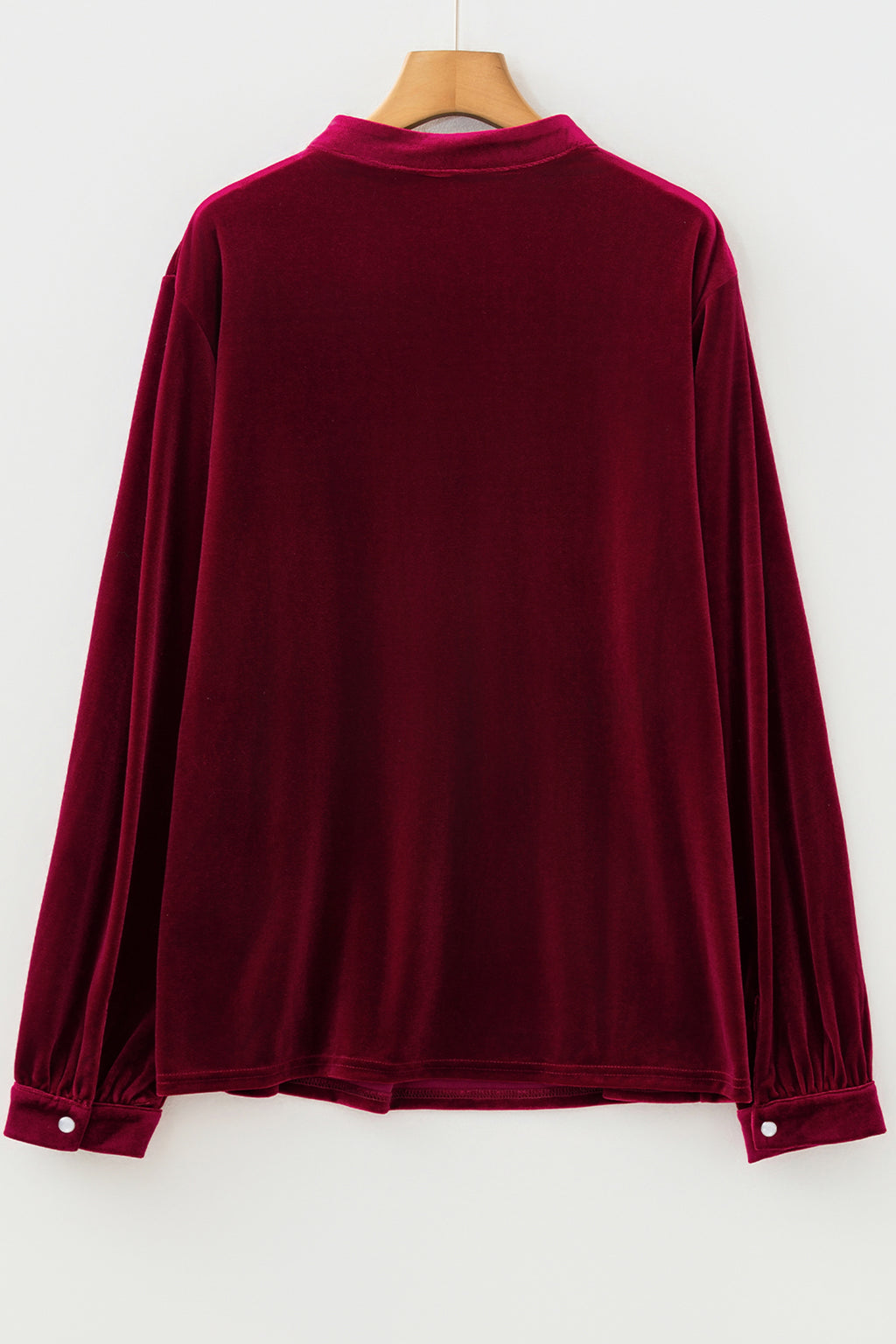 Evergreen Asymmetric Button Keyhole Neck Long Sleeve Velvet Blouse
