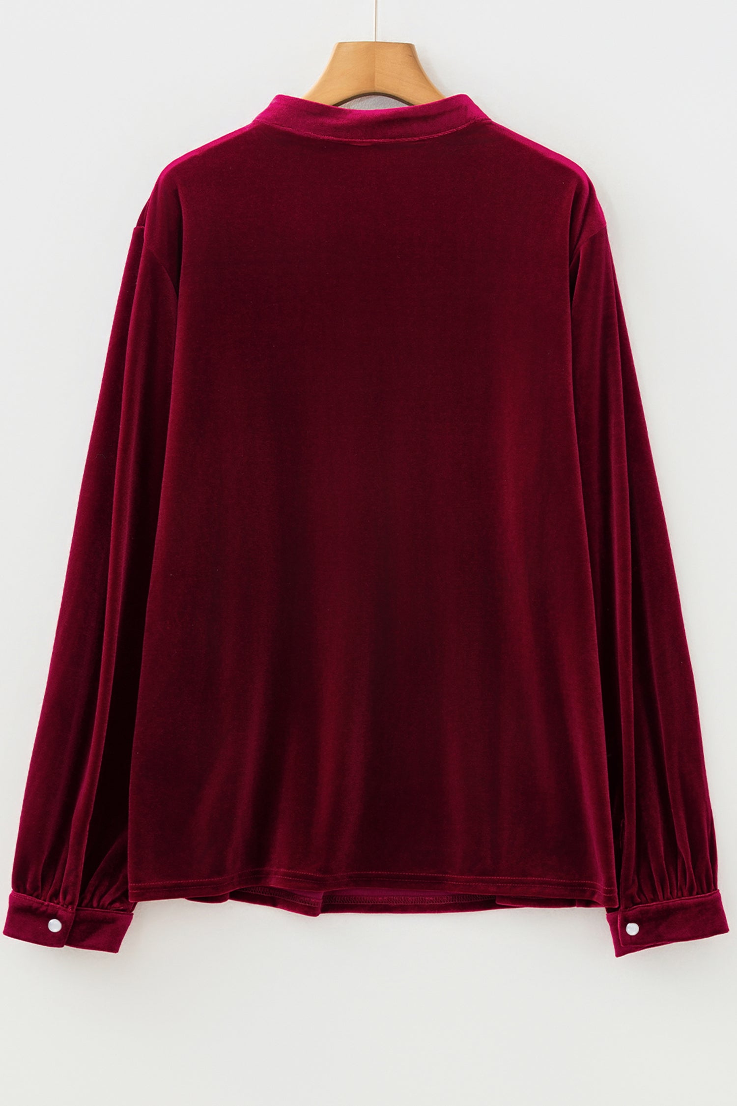 Evergreen Asymmetric Button Keyhole Neck Long Sleeve Velvet Blouse
