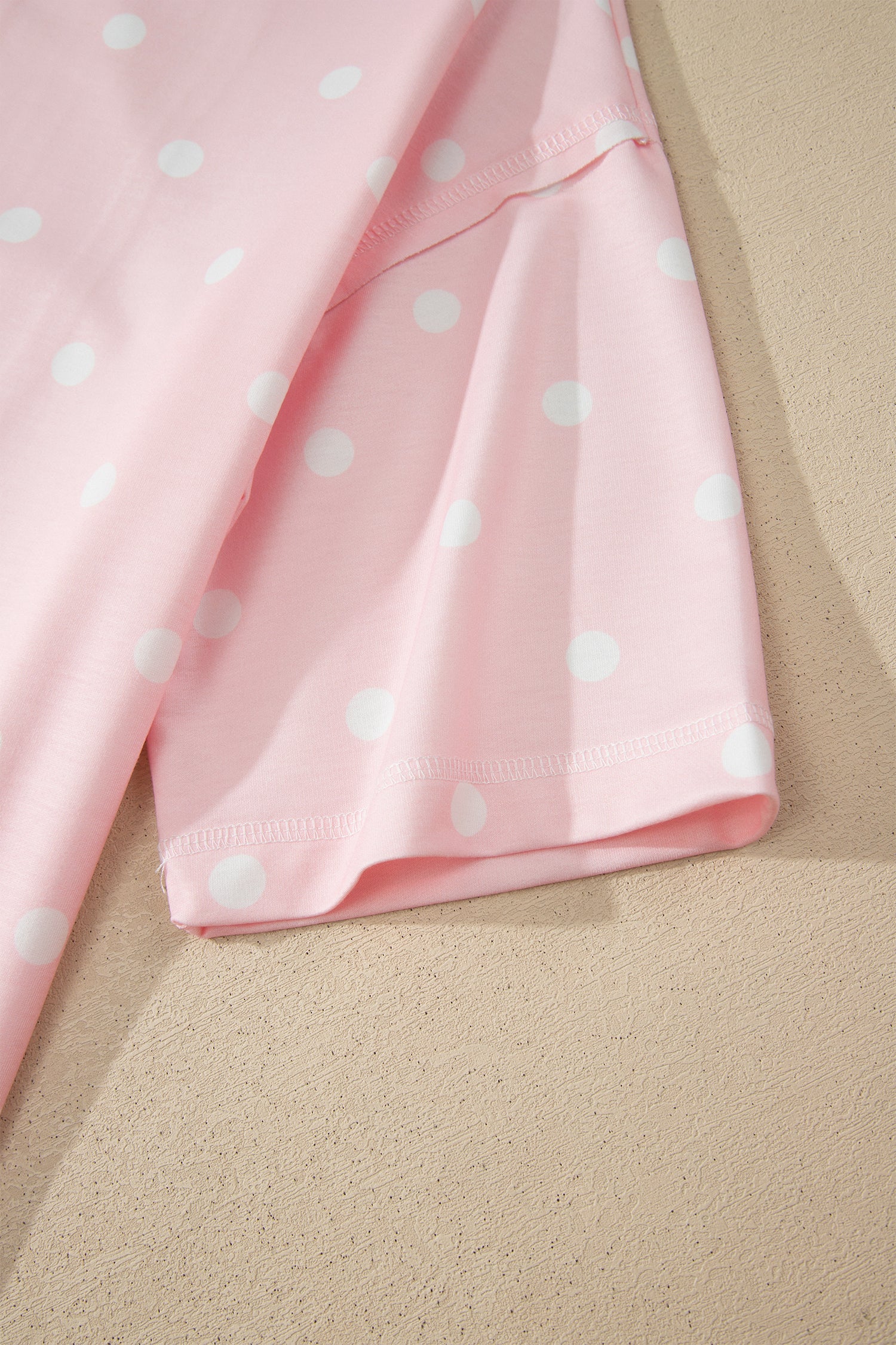 Pink Polka Dot Short Sleeve Loose Top Drawstring Shorts Set