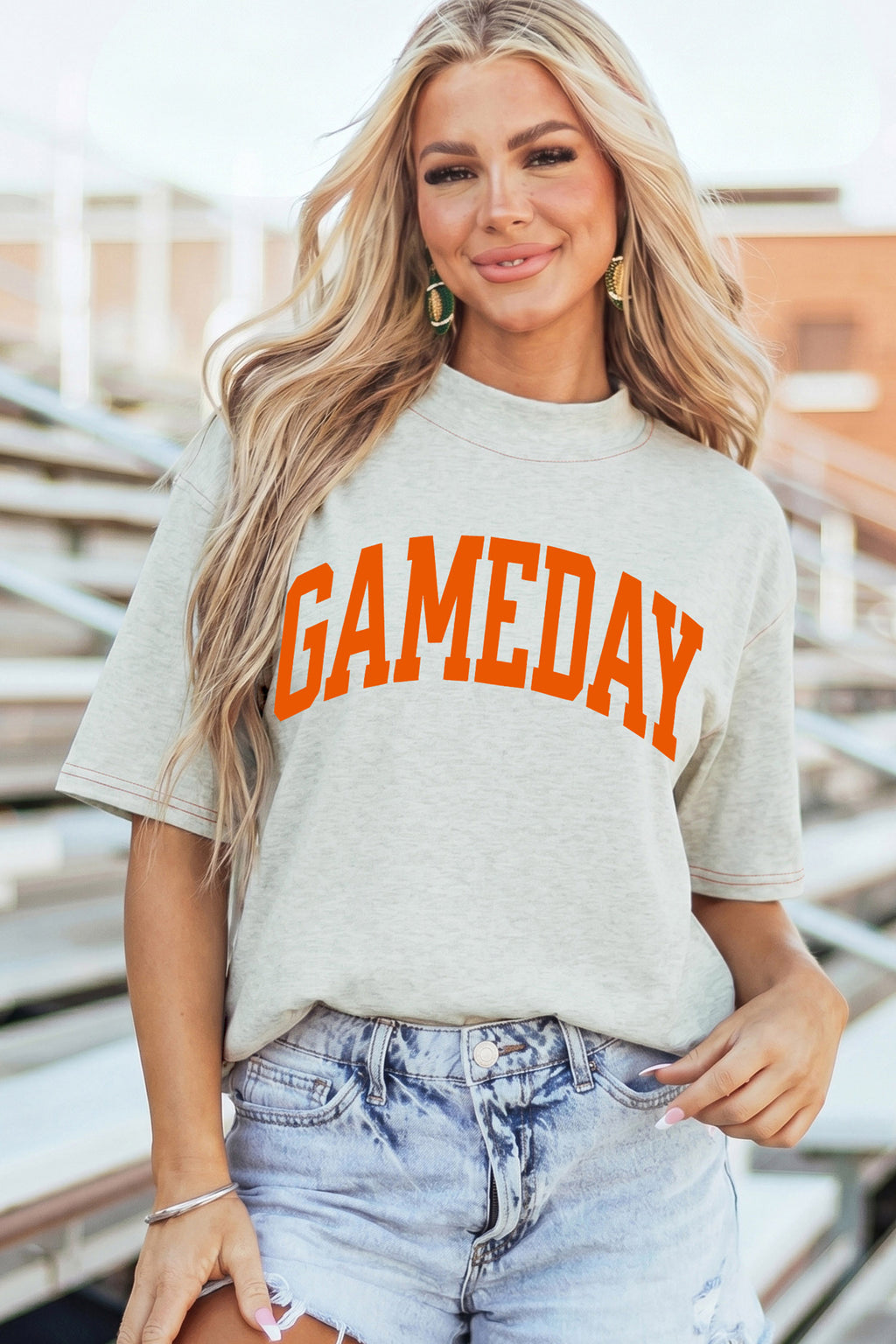 Light Grey GAME DAY/ FOOTBALL Double Side Printed Seam Detail Loose Tee