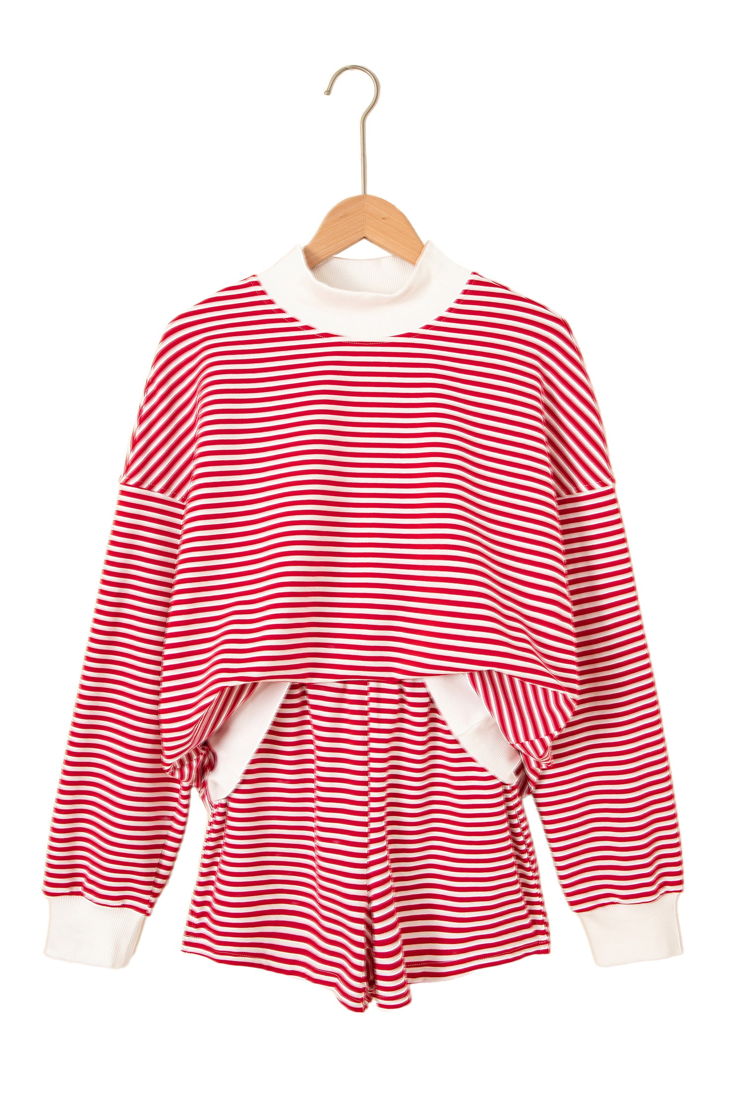 Sky Blue Stripe Oversize Mock Neck Sweatshirt and Shorts Set