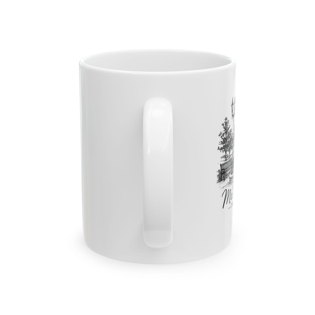 Scenic Lakeside Mug — Vintage Tree & Dock Illustration (11oz, 15oz)