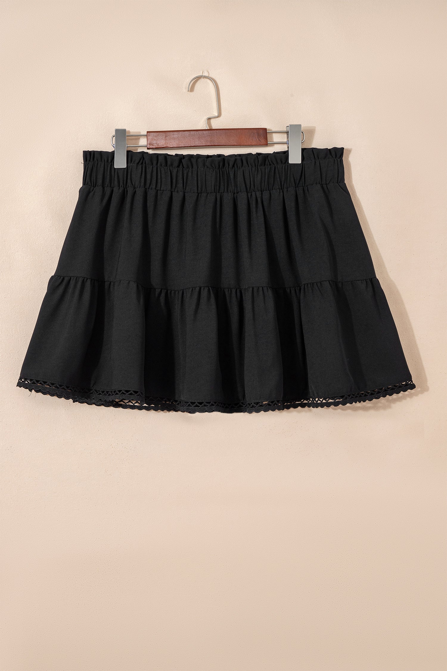 Navy Blue Plus Size Frilled Elastic Waist Lace Trim Boho Ruffled Shorts