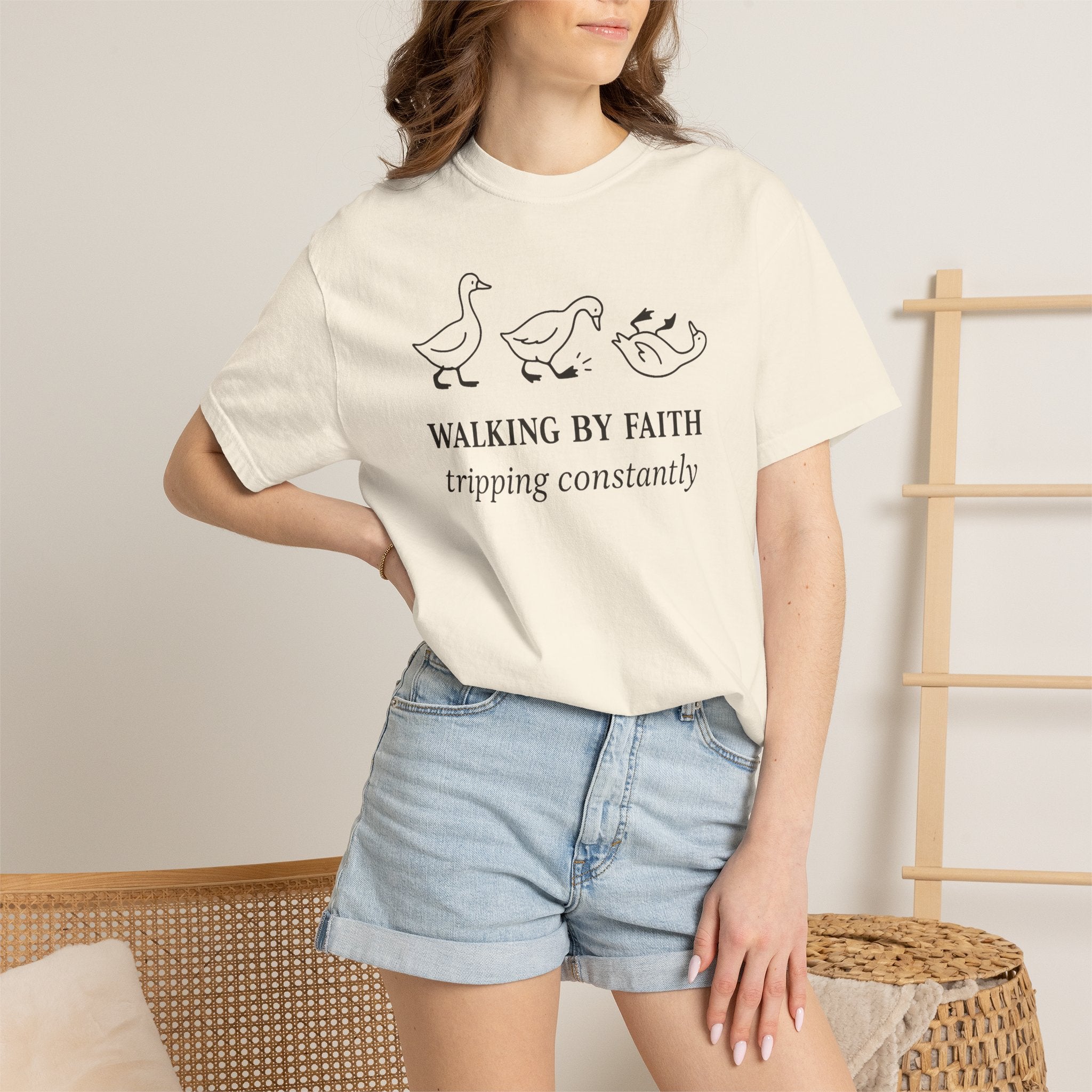 Faith Ducks T-Shirt — "Walking by Faith, tripping constantly" Christian Graphic Tee
