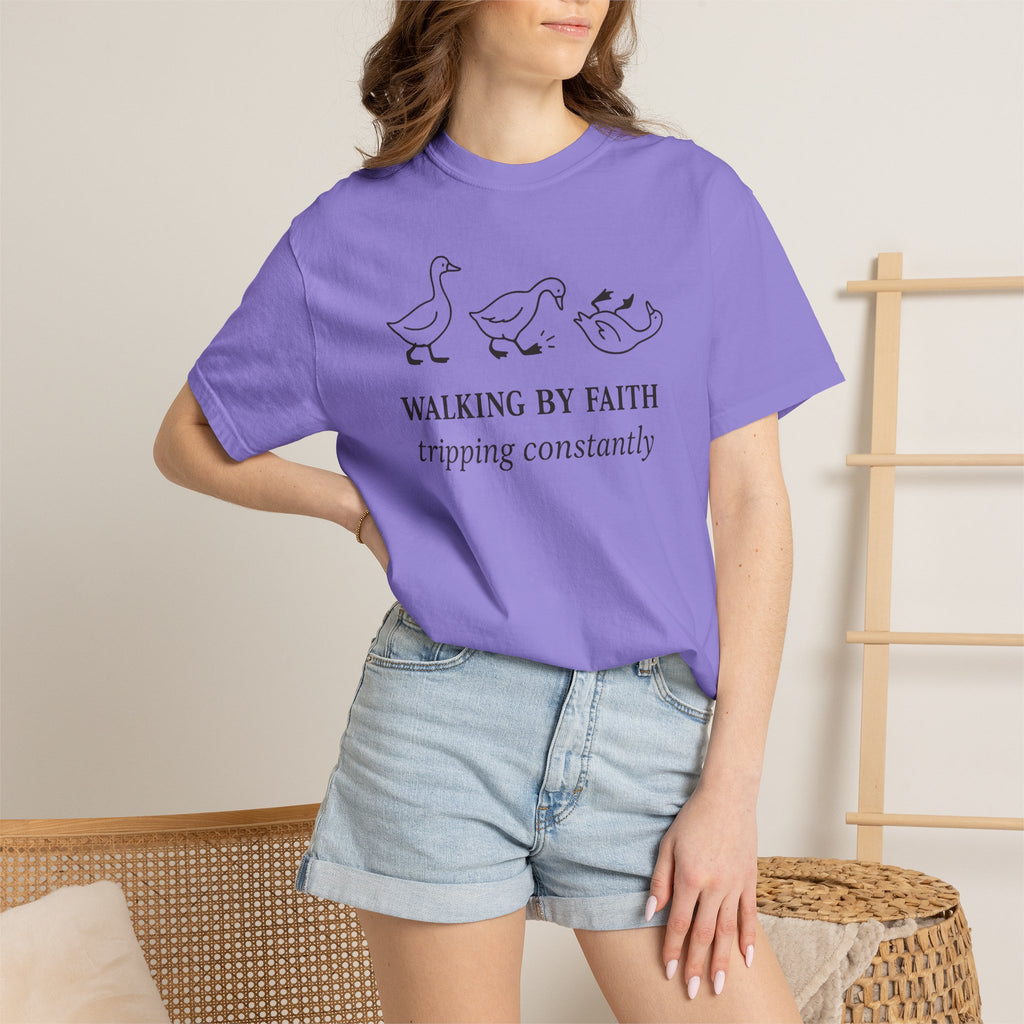 Faith Ducks T-Shirt — "Walking by Faith, tripping constantly" Christian Graphic Tee