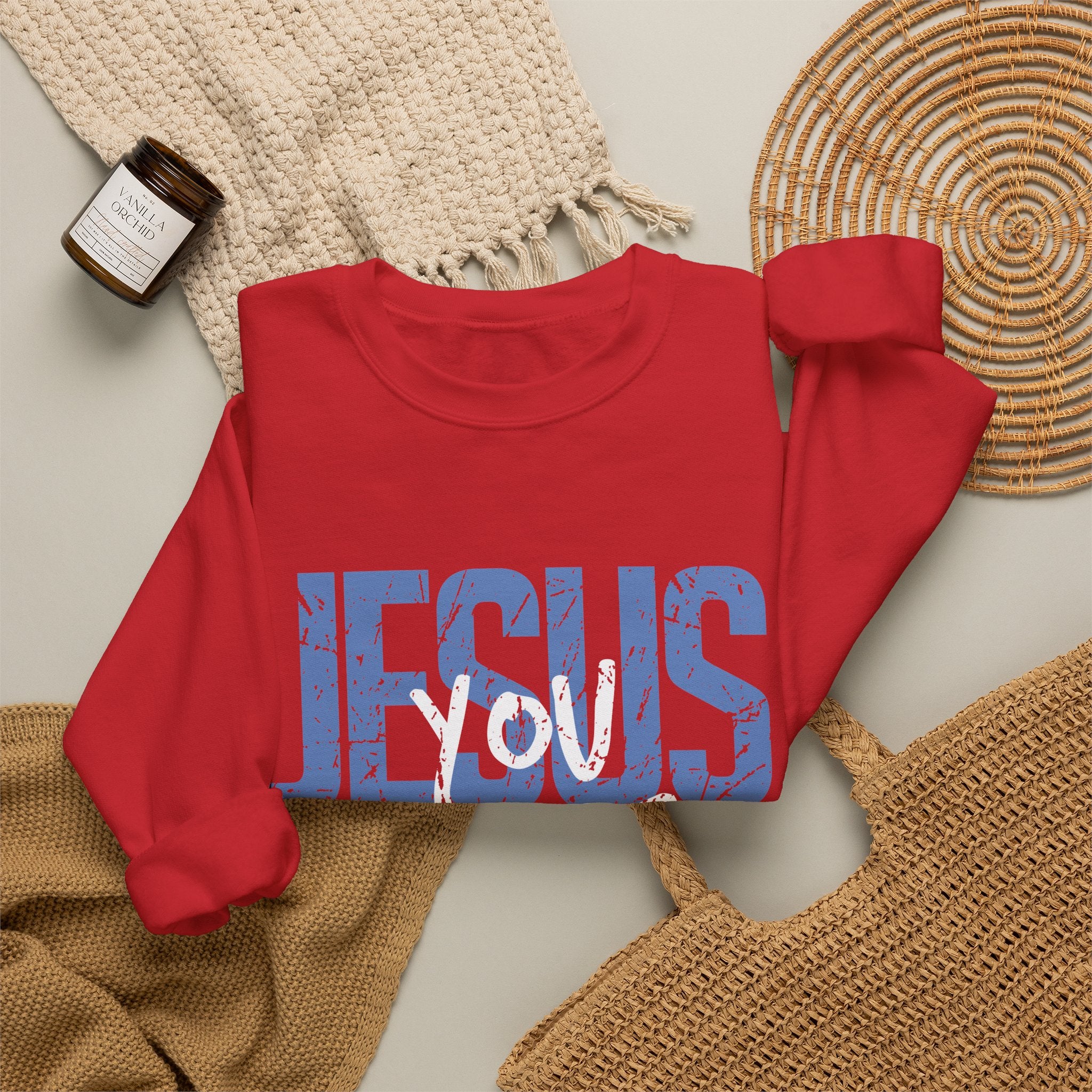 Jesus Loves You & Me Crewneck Sweatshirt — Christian Faith Inspirational Pullover (John 15:13)