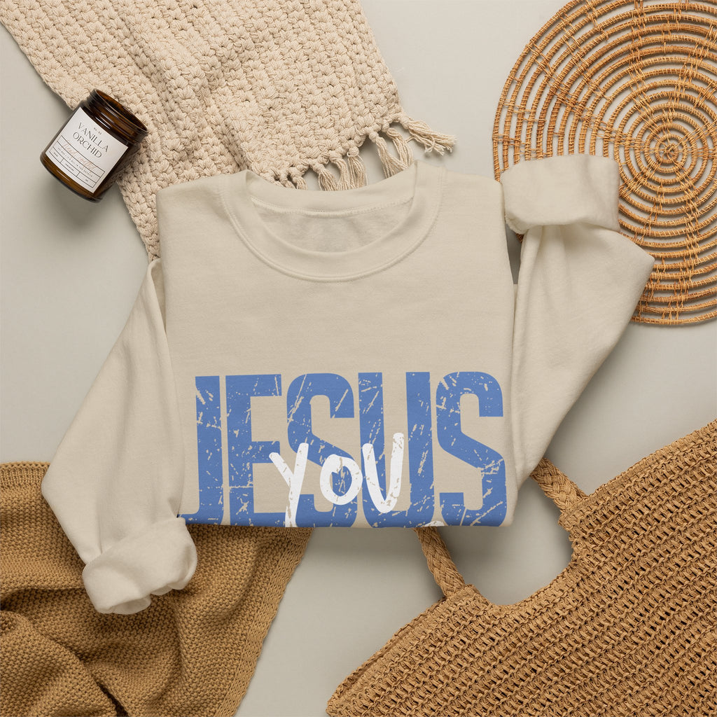 Jesus Loves You & Me Crewneck Sweatshirt — Christian Faith Inspirational Pullover (John 15:13)