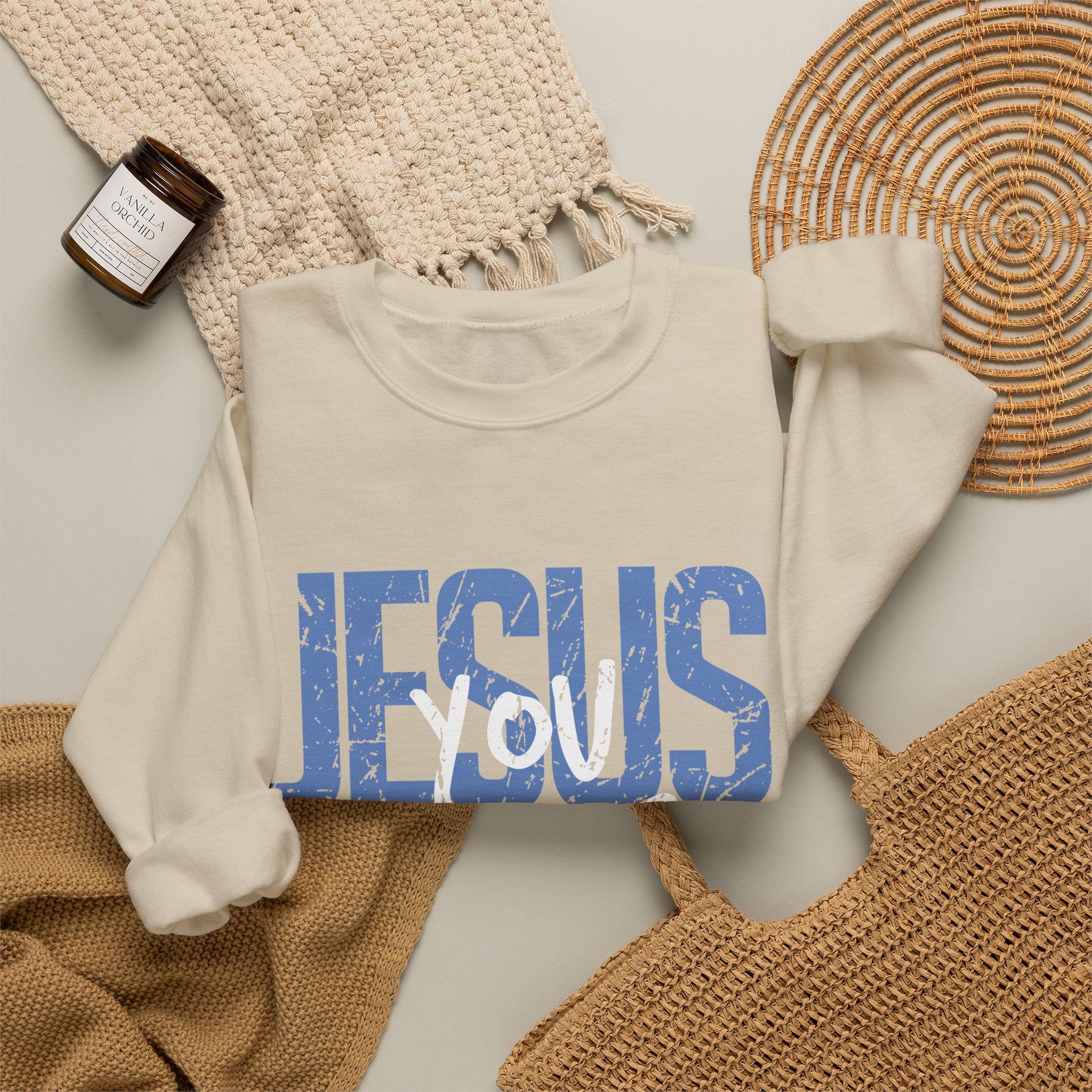 Jesus Loves You & Me Crewneck Sweatshirt — Christian Faith Inspirational Pullover (John 15:13)