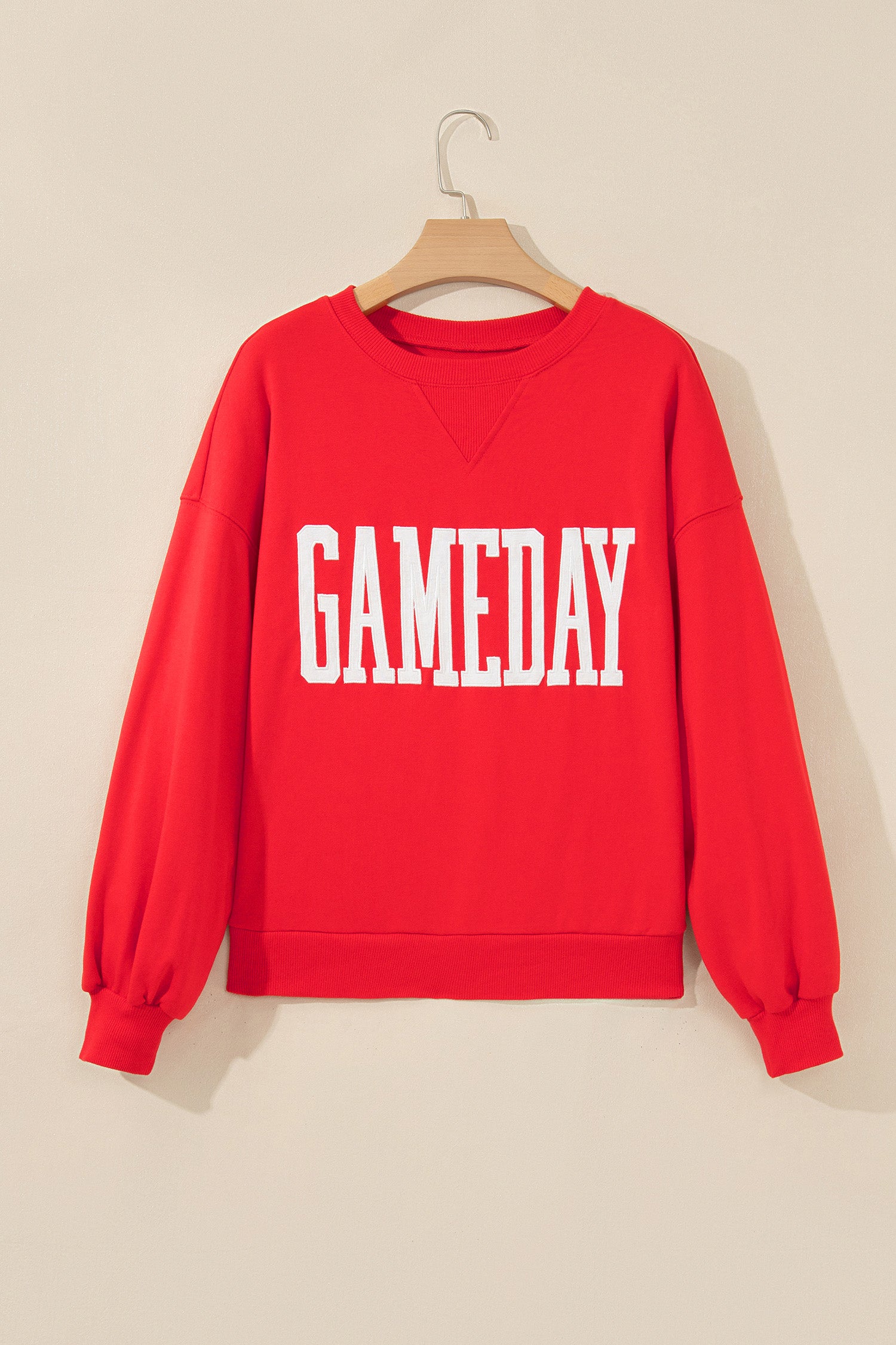 Sky Blue GAMEDAY Embroidered Patch Pattern Casual Shift Sweatshirt