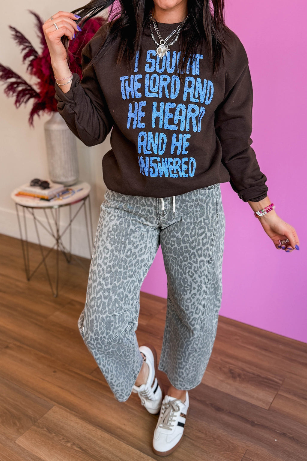 Coffee Polka Dot Slogan Print Casual Pullover Sweatshirt
