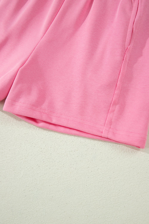 Sachet Pink Slim Tank Top Elastic High Waist Shorts 2pcs Outfit