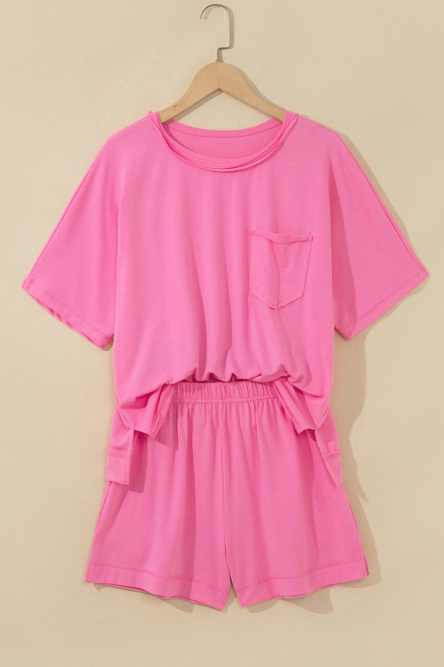 Orchid Bouquet Raw Edge Patch Pocket Oversized Top and Shorts Set