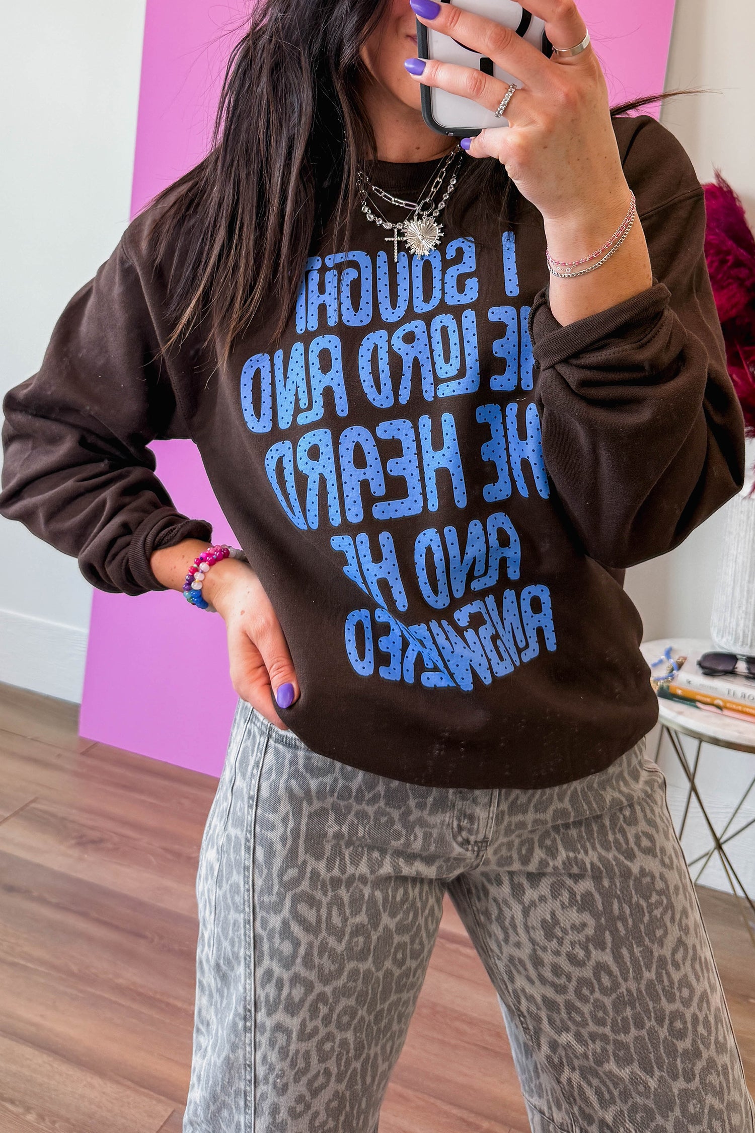 Coffee Polka Dot Slogan Print Casual Pullover Sweatshirt