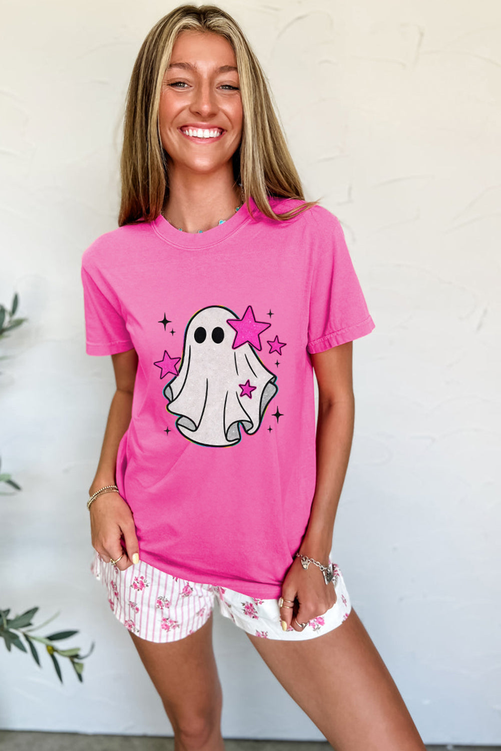 Sachet Pink Ghost Heat Transfer Printing Halloween T Shirt