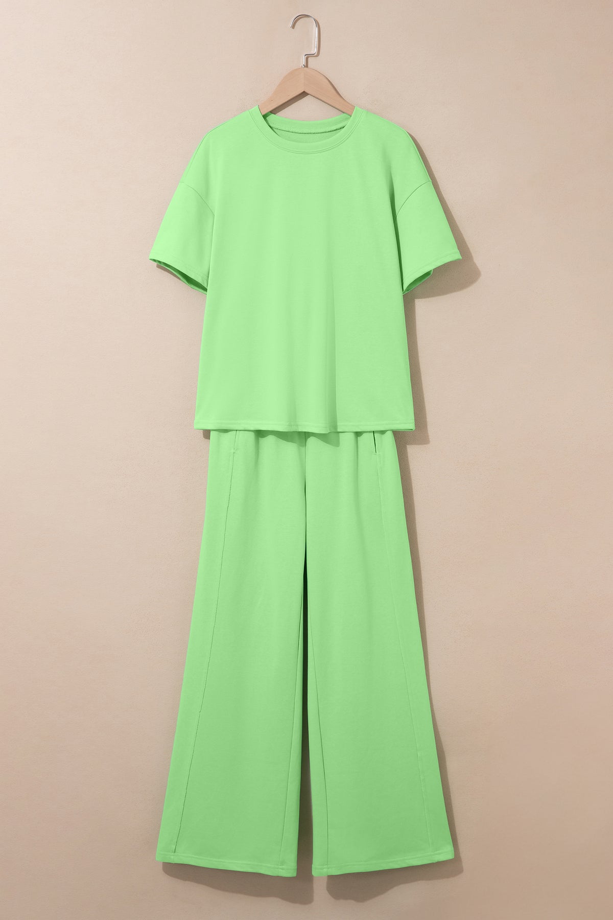 Sky Blue Solid Cover Oversize Tee Pocketed Casual Pants 2pcs Outfit