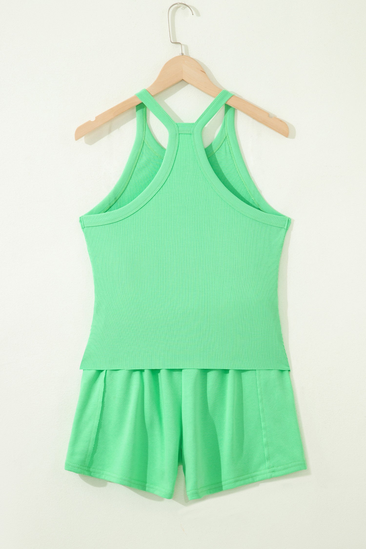 Sachet Pink Slim Tank Top Elastic High Waist Shorts 2pcs Outfit