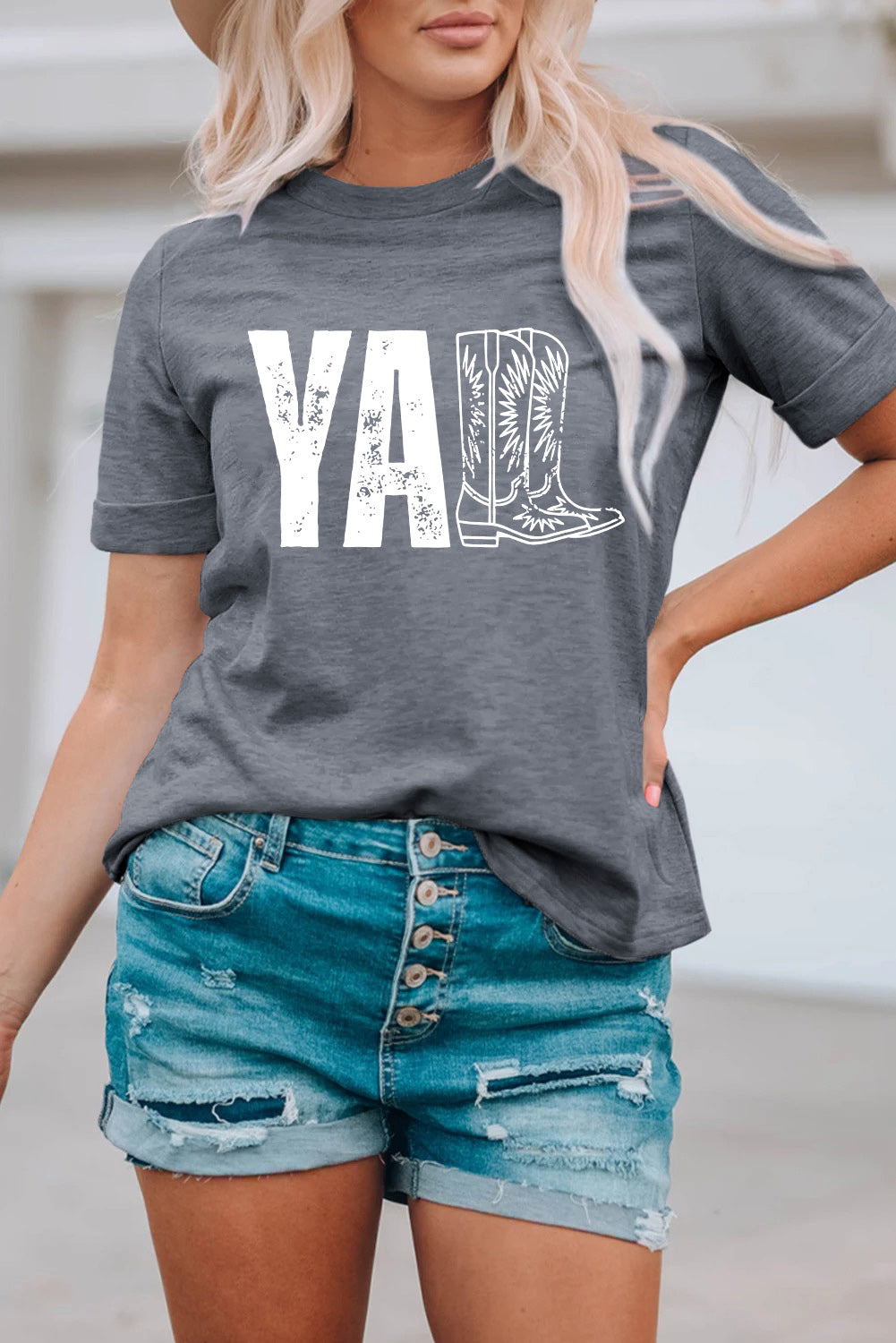 Gray YALL Western Boots Printed Tee