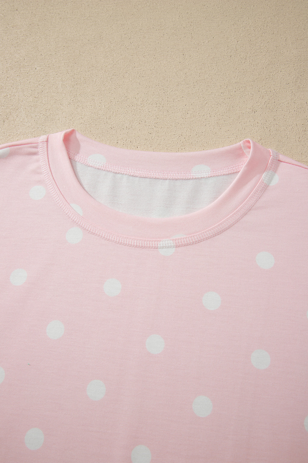 Pink Polka Dot Short Sleeve Loose Top Drawstring Shorts Set