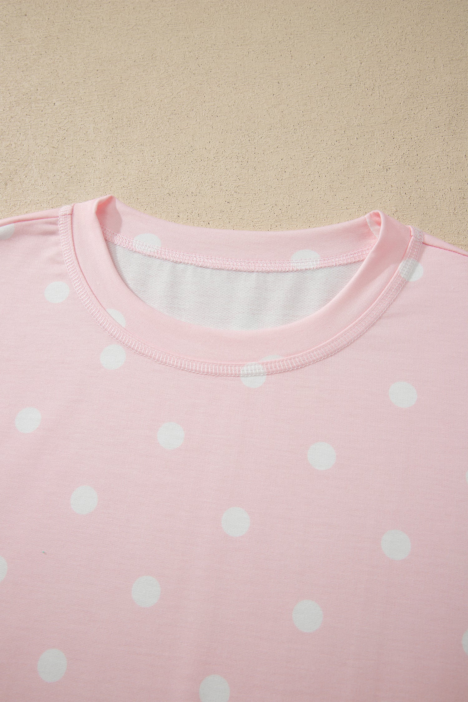 Pink Polka Dot Short Sleeve Loose Top Drawstring Shorts Set
