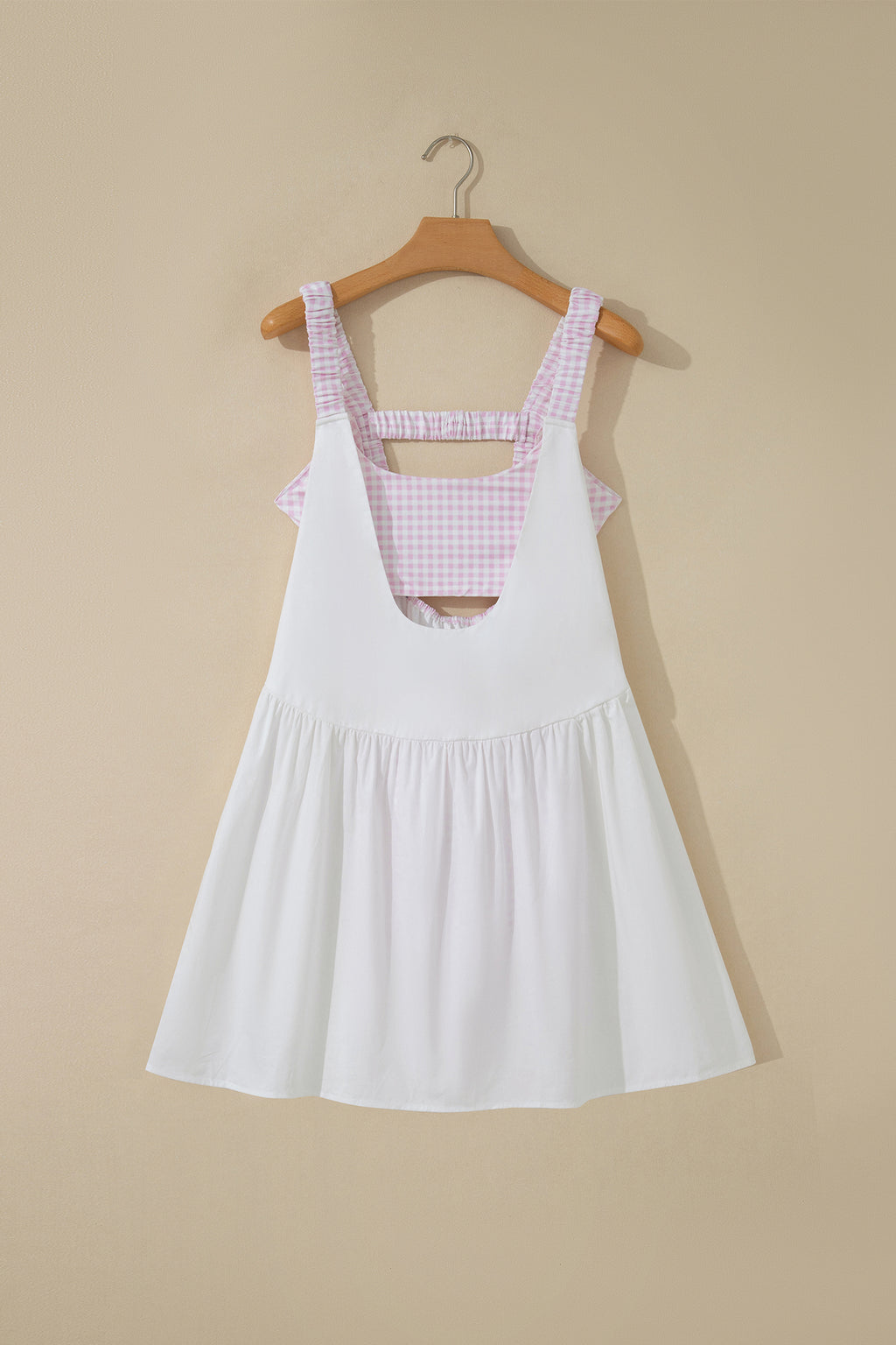 Beau Blue Faux Two Piece Gingham Contrast Patchwork Loose Mini Dress