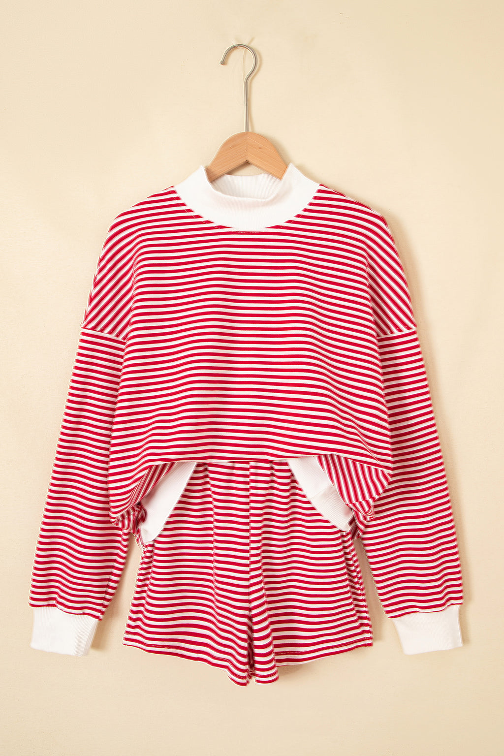 Sky Blue Stripe Oversize Mock Neck Sweatshirt and Shorts Set