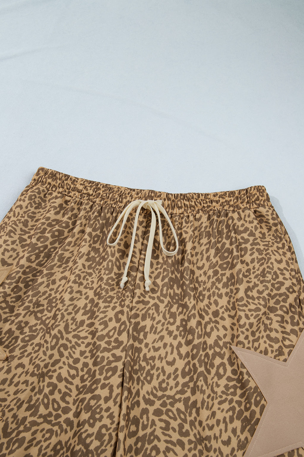 Khaki Plus Size Leopard Print Western Star Patched Jogger Pants