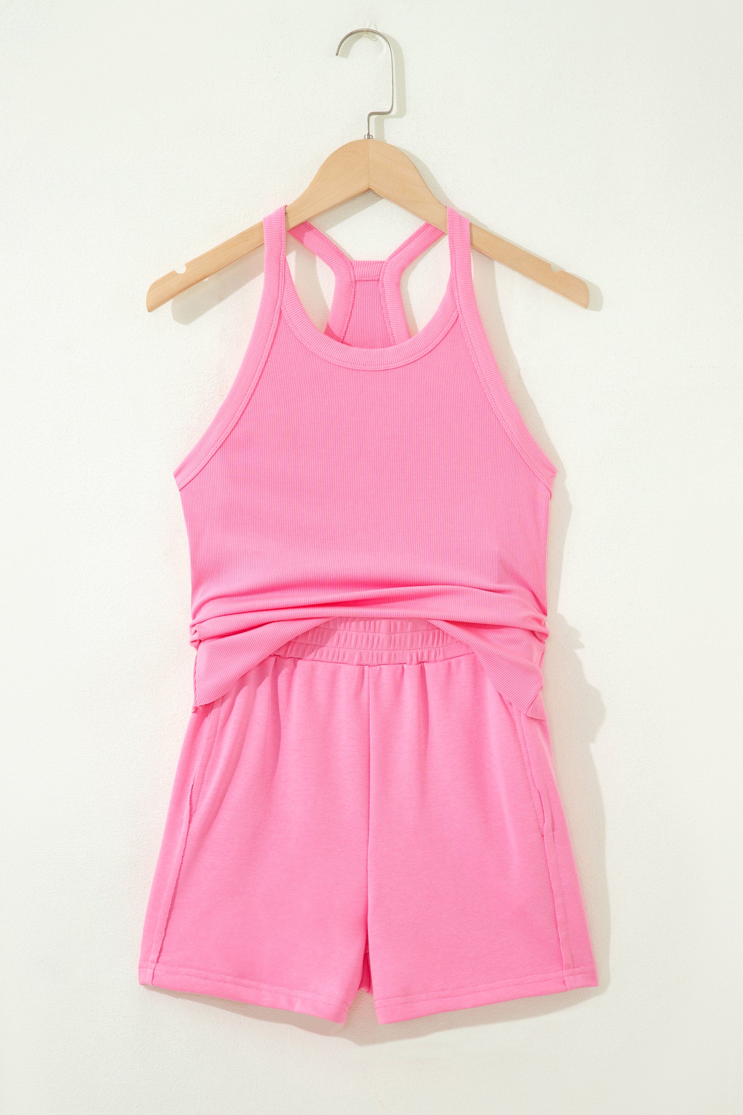 Sachet Pink Slim Tank Top Elastic High Waist Shorts 2pcs Outfit