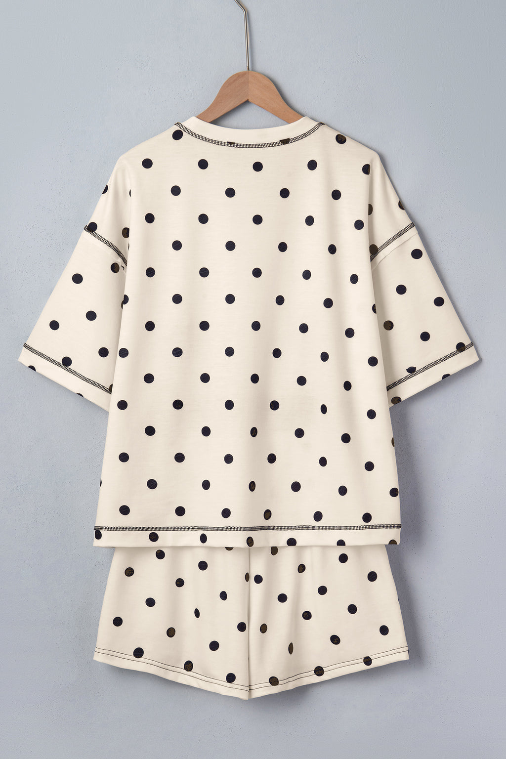 Pink Polka Dot Short Sleeve Loose Top Drawstring Shorts Set