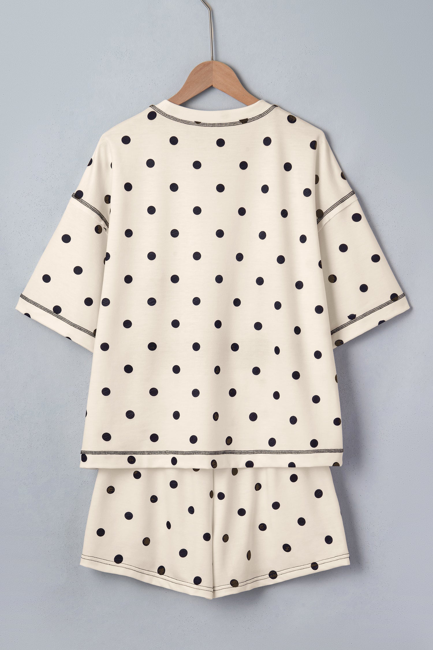Pink Polka Dot Short Sleeve Loose Top Drawstring Shorts Set
