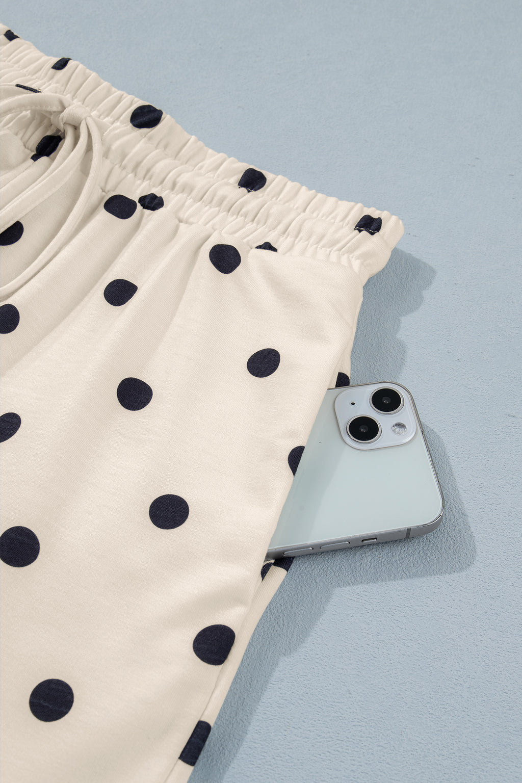 Pink Polka Dot Short Sleeve Loose Top Drawstring Shorts Set