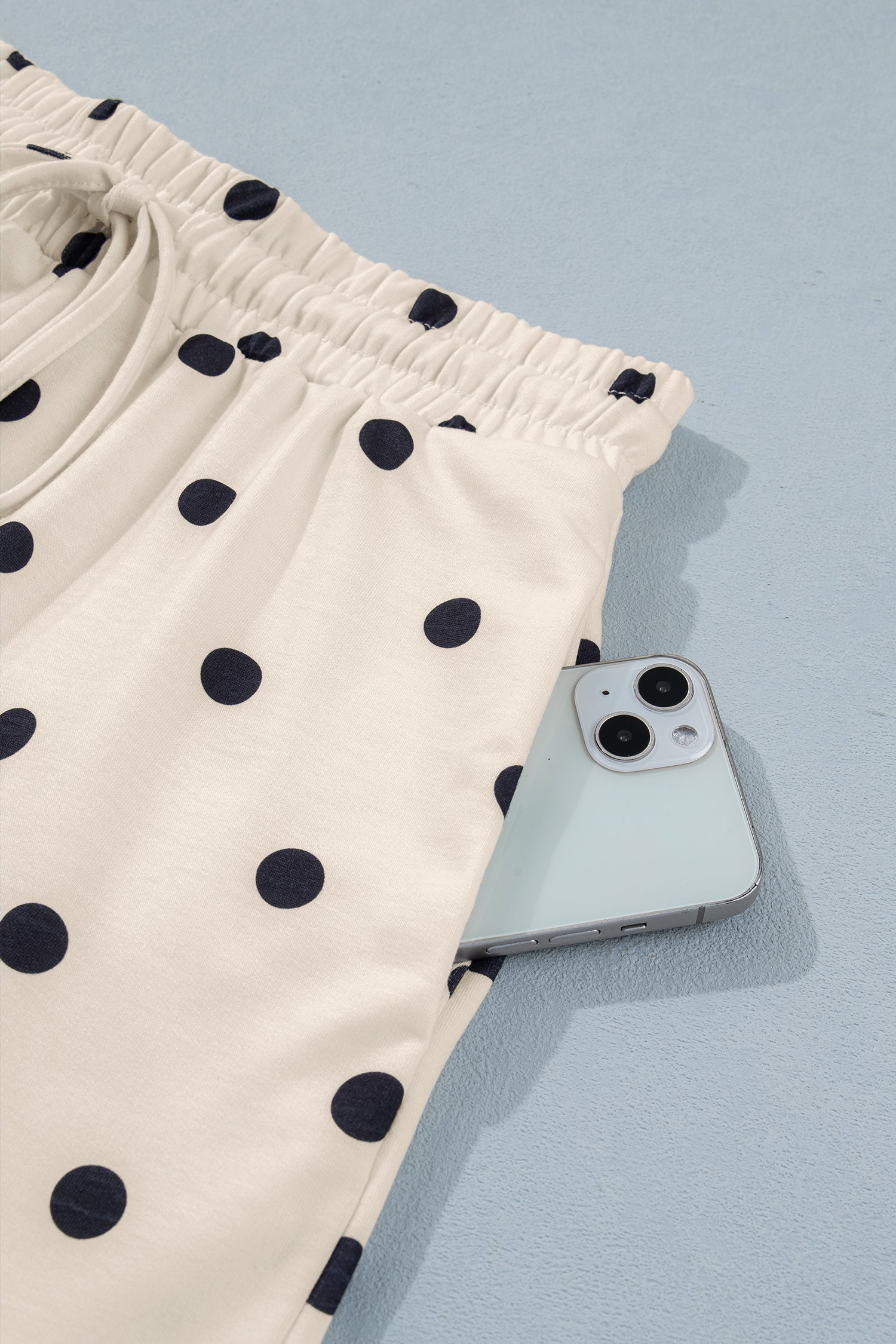 Pink Polka Dot Short Sleeve Loose Top Drawstring Shorts Set