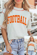 Light Grey GAME DAY/ FOOTBALL Double Side Printed Seam Detail Loose Tee