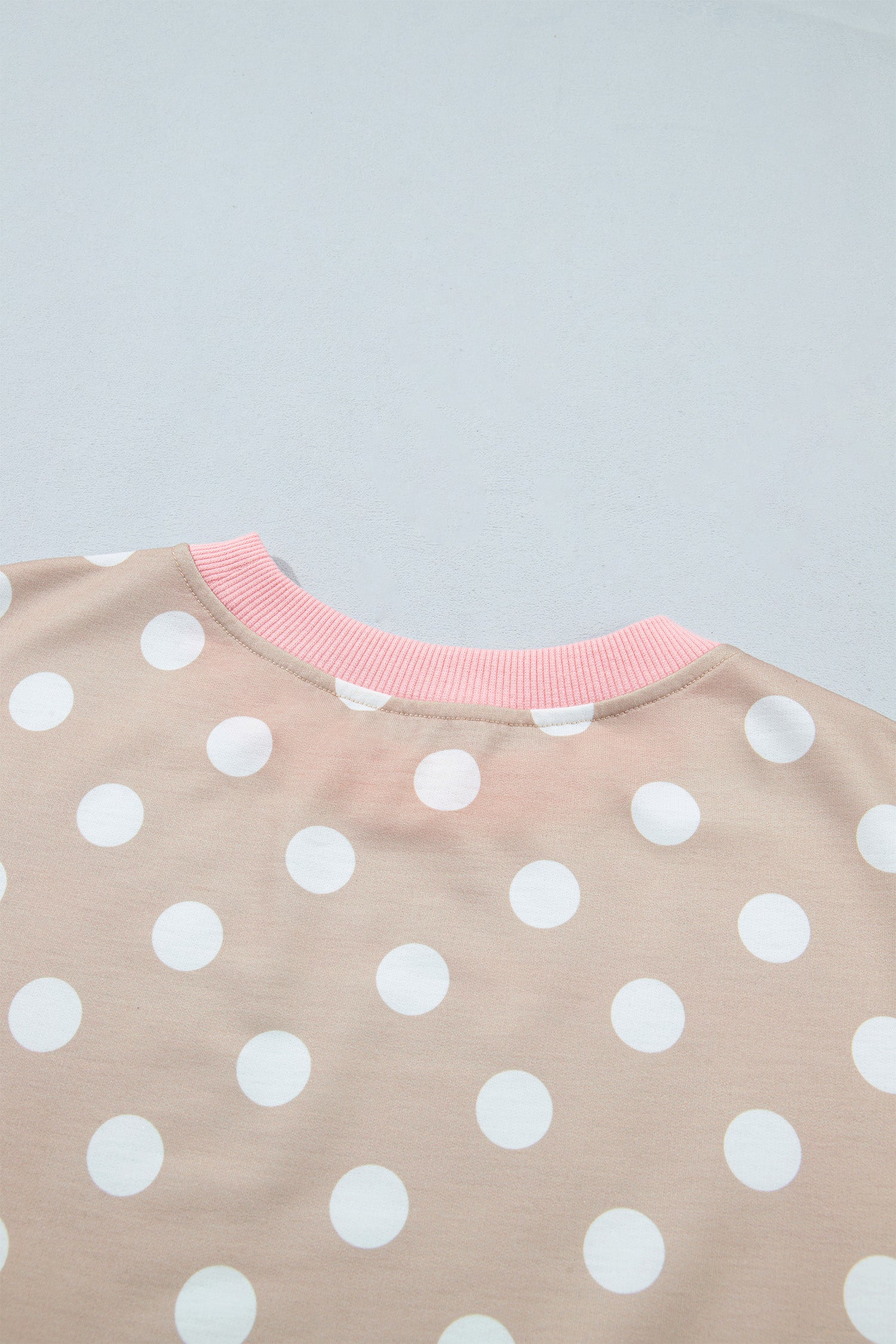 Khaki Polka Dot Contrast Trim Long Sleeve Top Drawstring Shift Pants Set