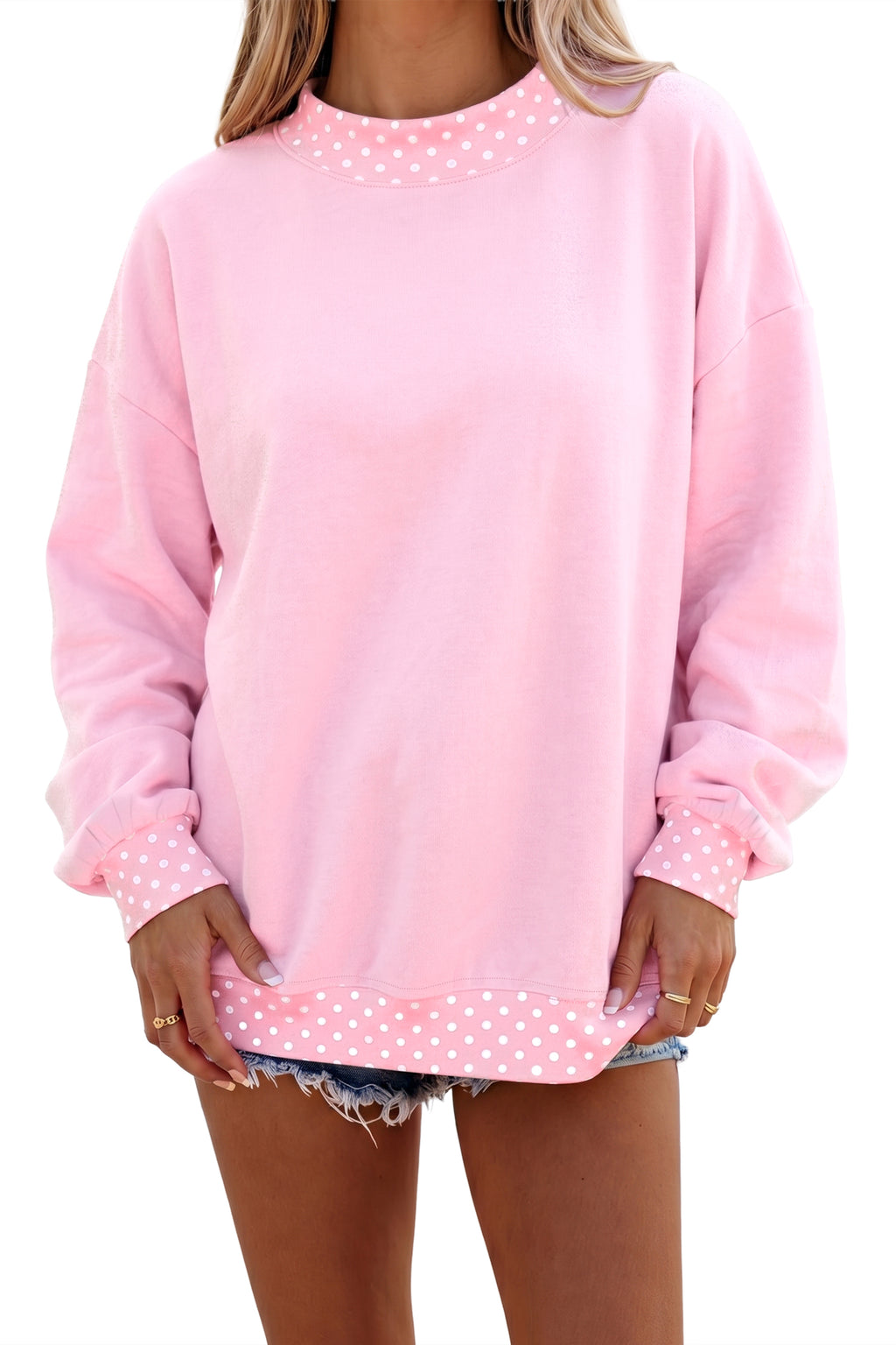 Orange Colorblock Polka Dot Contrast Trim Oversized Sweatshirt