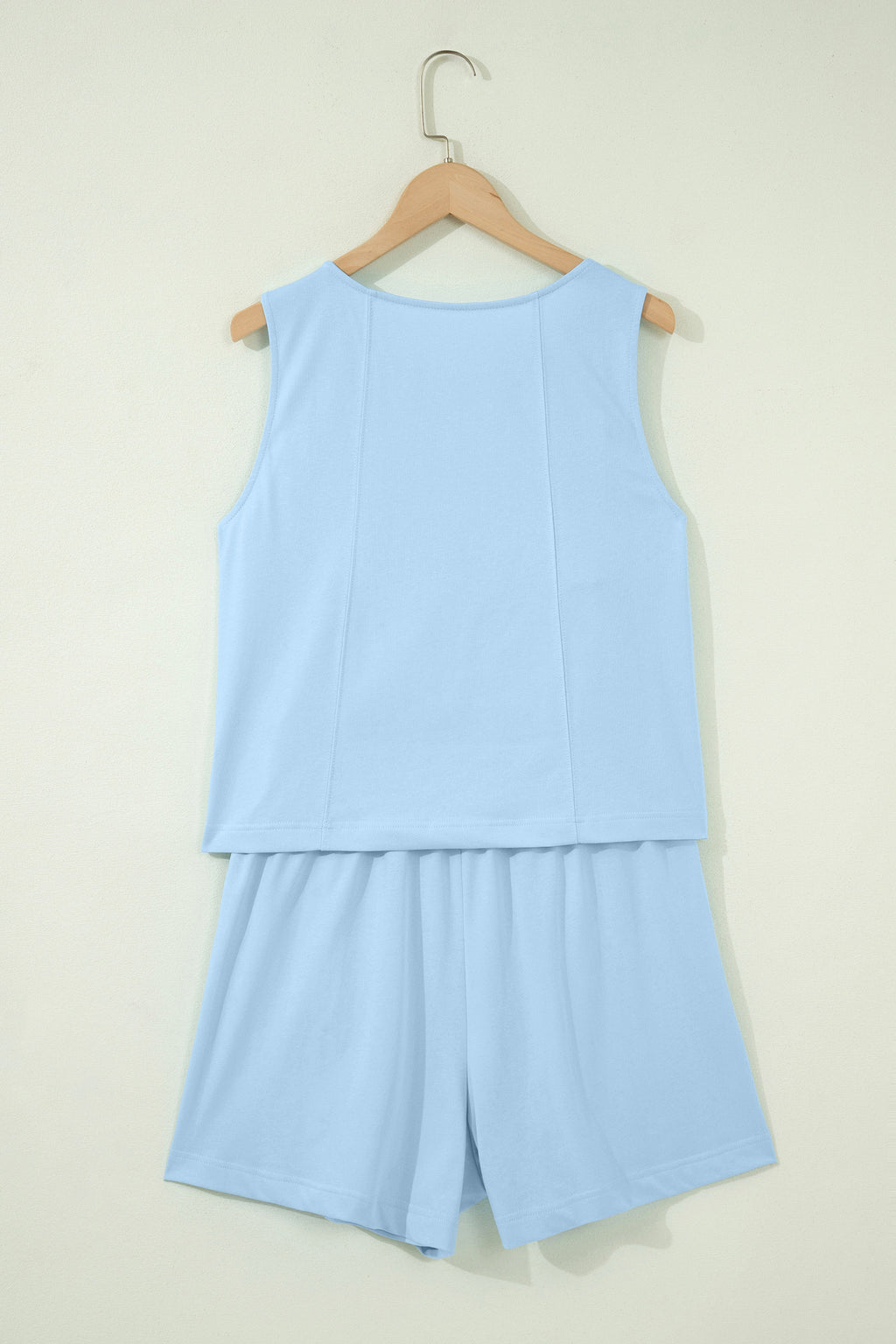 Pink Stitched Detail Loose Tank Top Cotton 2pcs Short Set