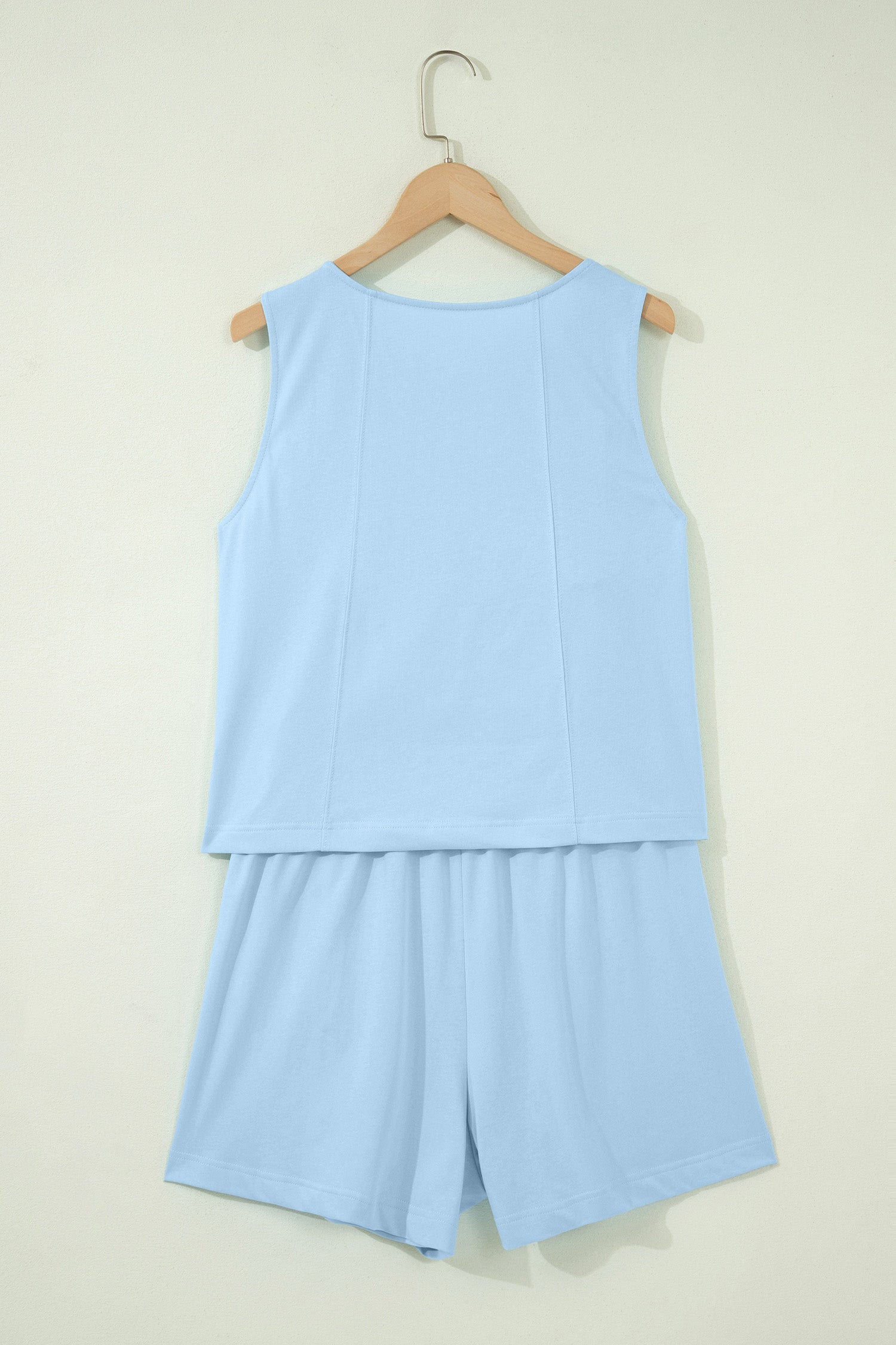 Pink Stitched Detail Loose Tank Top Cotton 2pcs Short Set