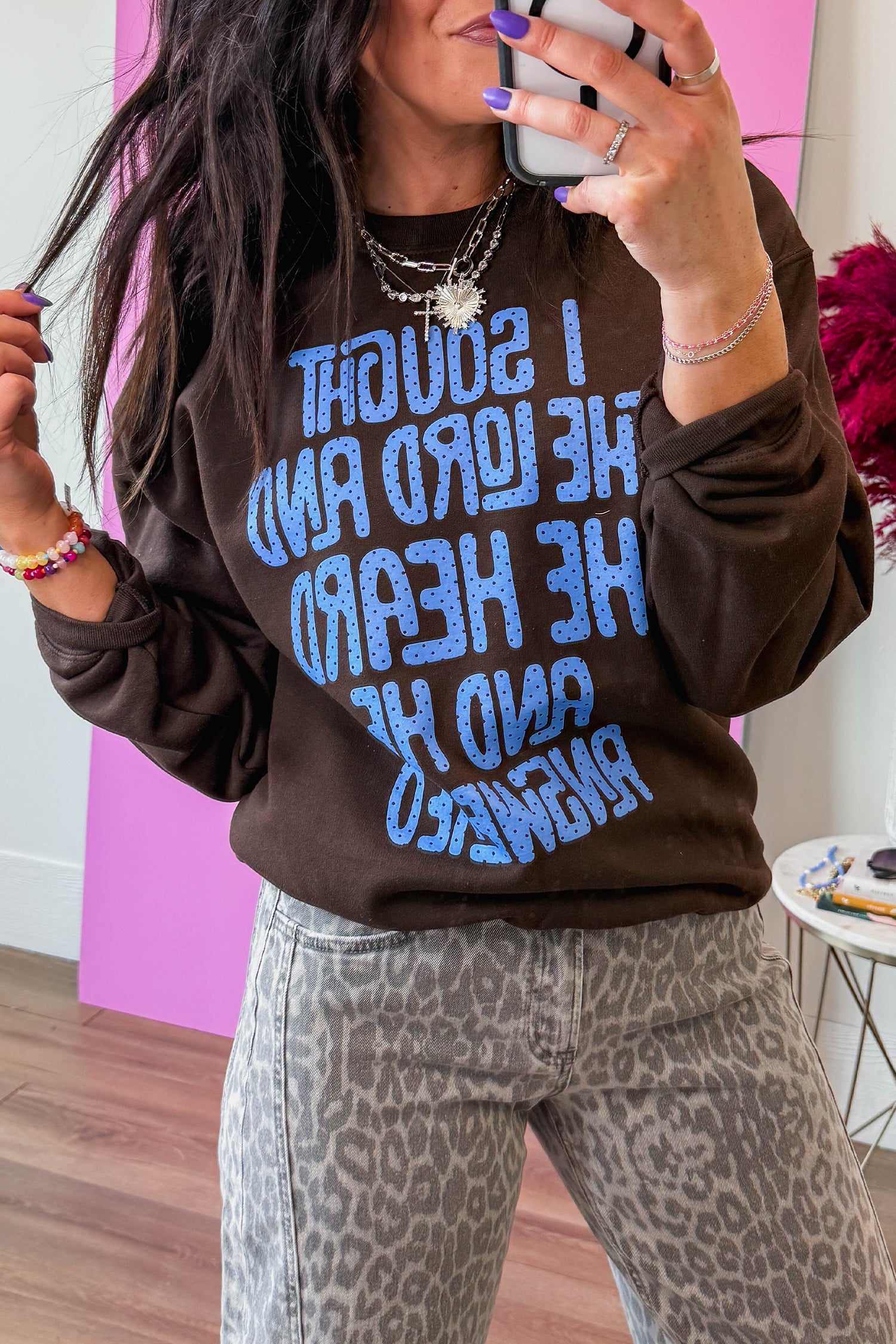 Coffee Polka Dot Slogan Print Casual Pullover Sweatshirt
