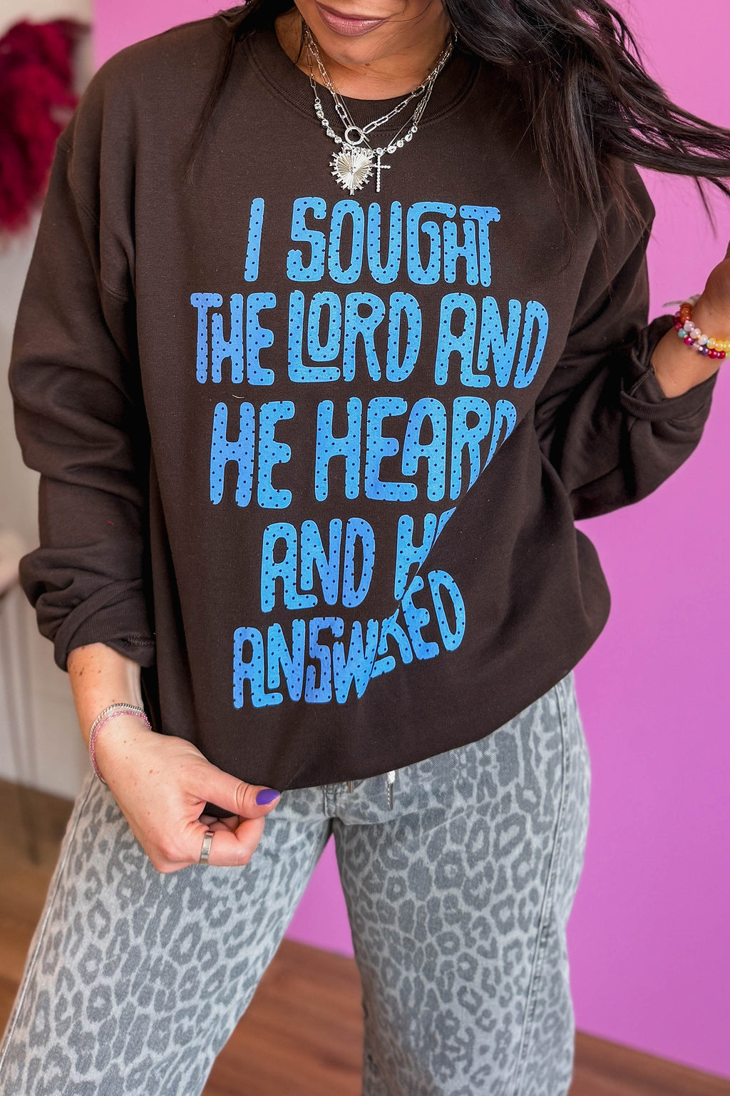 Coffee Polka Dot Slogan Print Casual Pullover Sweatshirt