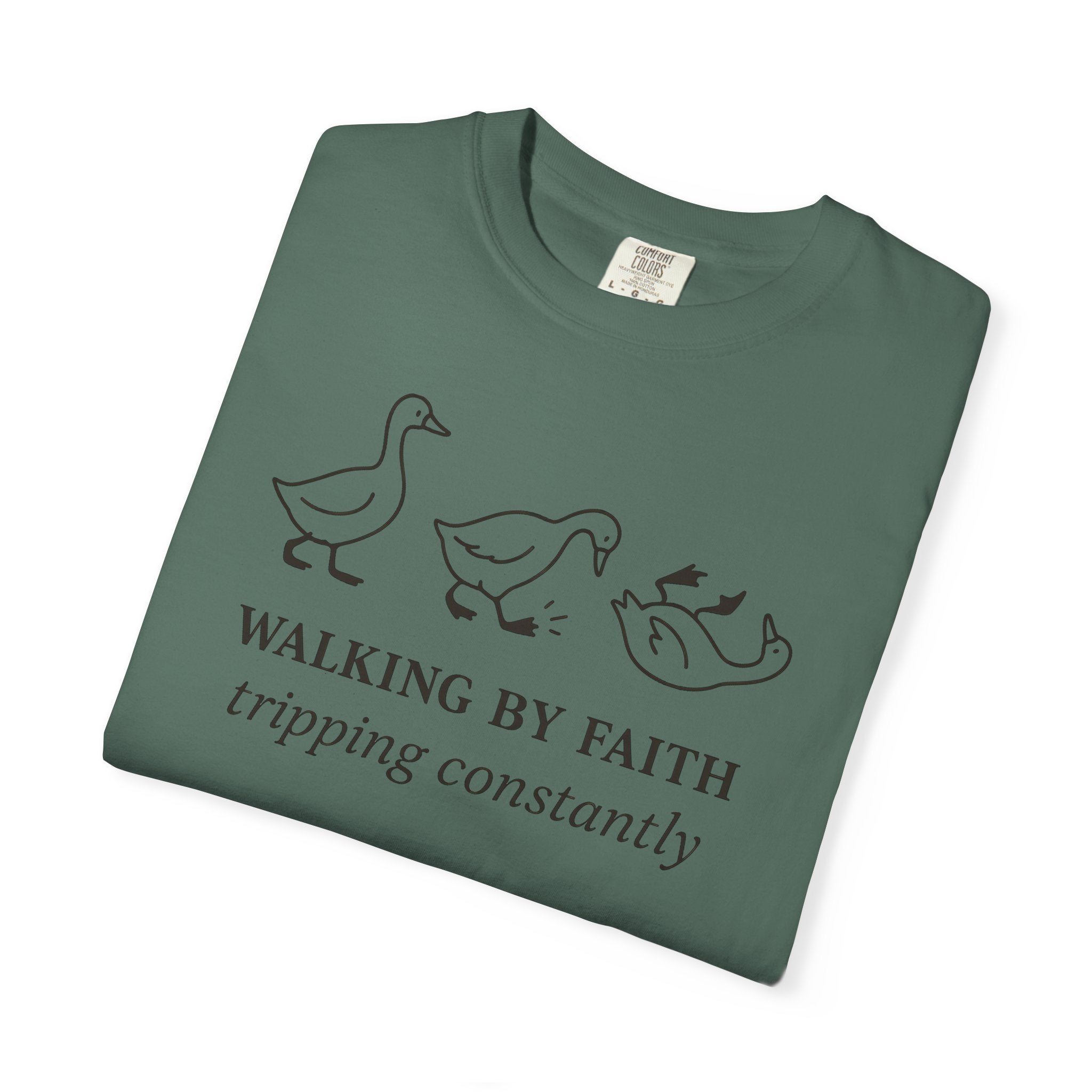 Faith Ducks T-Shirt — "Walking by Faith, tripping constantly" Christian Graphic Tee